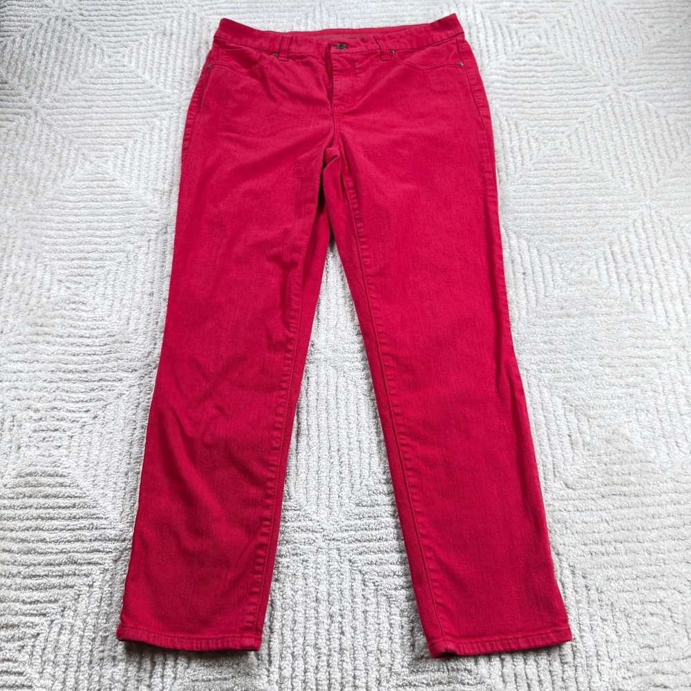 Chico's So Slimming Girlfriend Ankle Pants Womens 0 Red Stretch Office Preppy